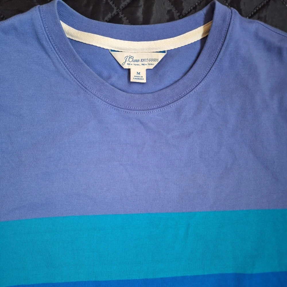 J.Crew Mens Rugby Crewneck Shirt Multistripe Short Sleeve M Medium 100% Cotton